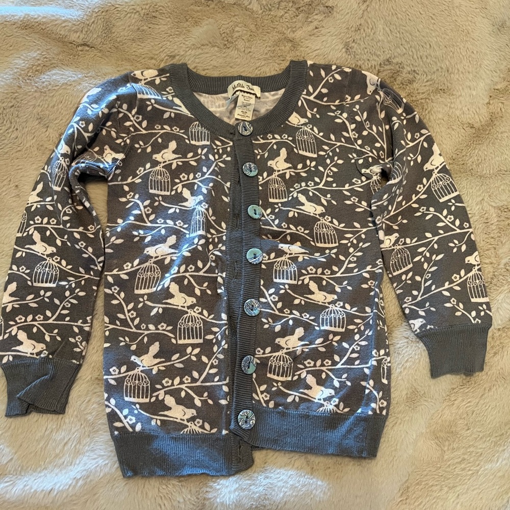 Gray Matilda Jane Bird Pattern Kids Cardigan